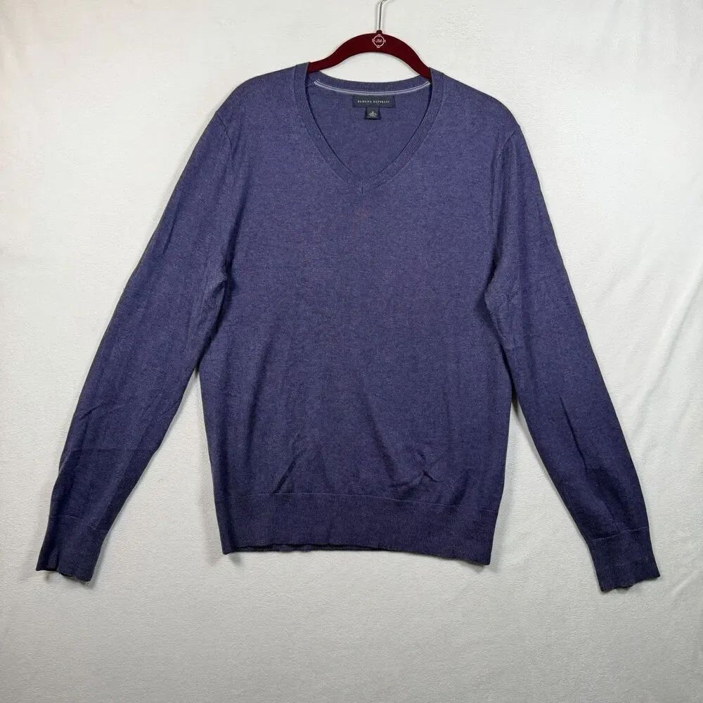 Banana Republic Men’s Purple V Neck Silk Cashmere Blend Sweater Size Small